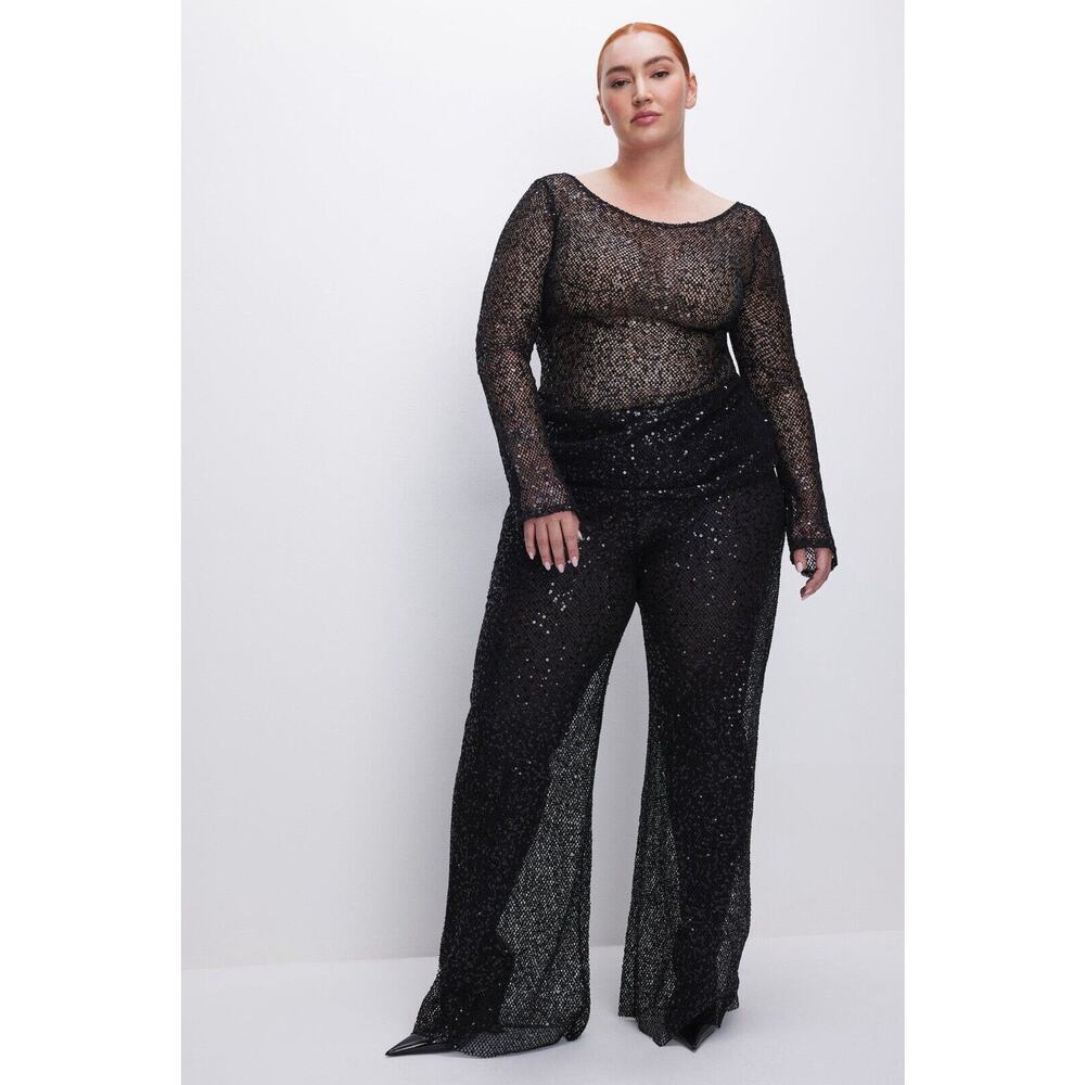 GOOD AMERICAN SEQUIN CROCHET WIDE-LEG PANTS - SIZE 2X, XXL‎
